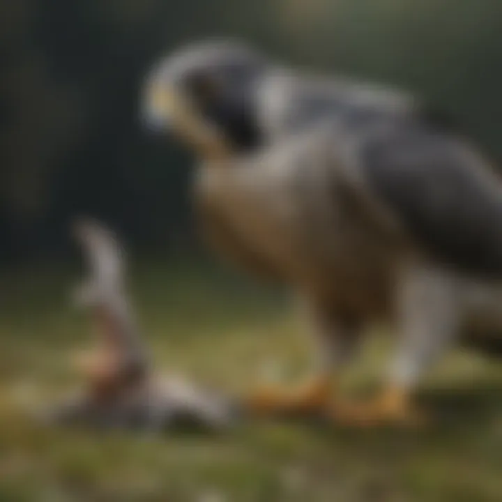 A diverse selection of prey items for the peregrine falcon in a natural setting.