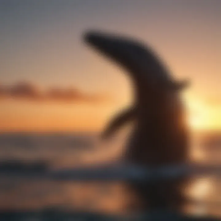 Whale breaching at sunset, showcasing its silhouette