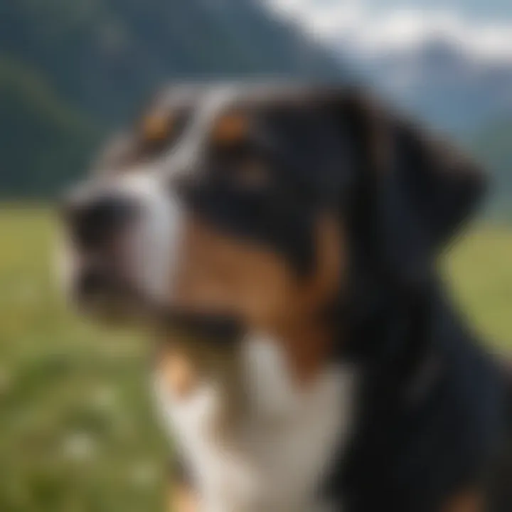 Close-up of an Entlebucher Mountain Dog showcasing its distinct markings