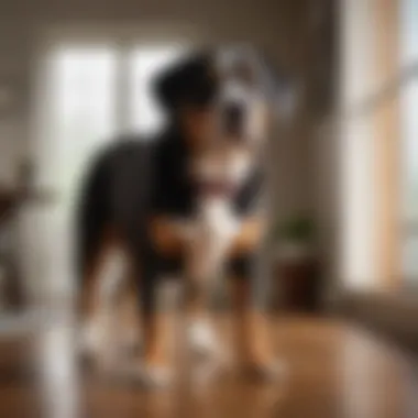 Happy Entlebucher Mountain Dog with its owner in a home environment