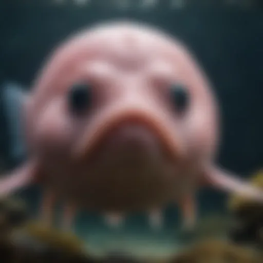 An underwater view showcasing the blobfish in its natural deep-sea habitat.