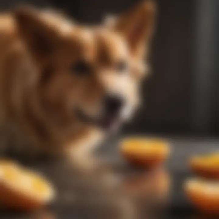 A pet owner introducing orange slices to their dog