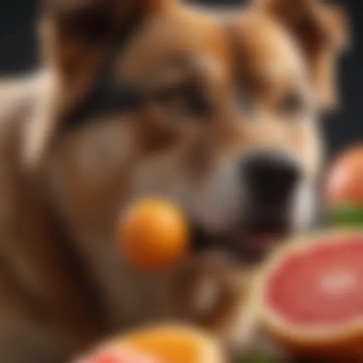 Illustration showing the biochemical interactions between grapefruit and canine health.