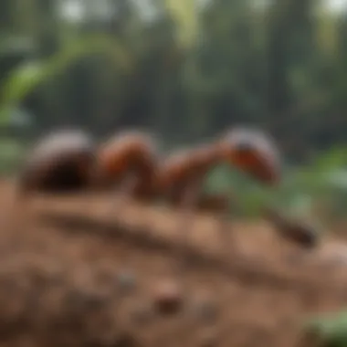 An ant colony working together to transport food resources back to their nest.