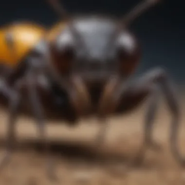 A close-up view of a big ant's mandibles, showcasing its powerful grip.