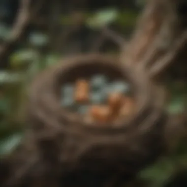 A close-up view of a robin's nest with eggs, highlighting its reproductive traits.