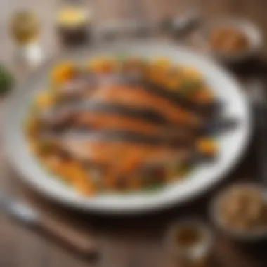 Artistic Presentation of Kippers A beautifully arranged plate of kippers served with traditional accompaniments.