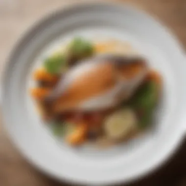 A modern restaurant plate featuring creative kipper dishes with gourmet garnishes.