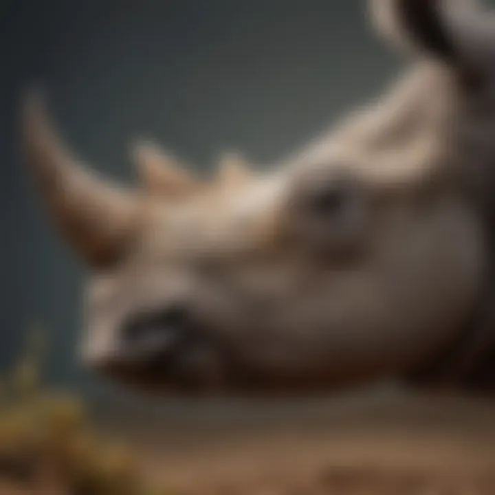 Close-up of a critically endangered rhinoceros, highlighting its distinctive horn.