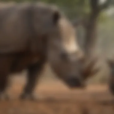 Conservationists working in the field to protect rhinoceros species.