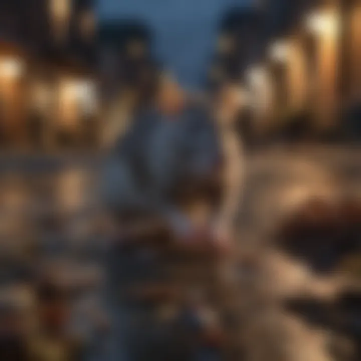 A rat foraging for food amidst urban debris at night
