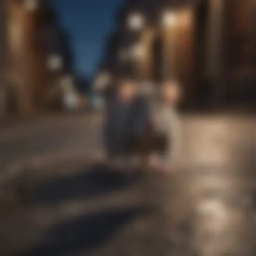 A rat navigating through a dark urban landscape at night