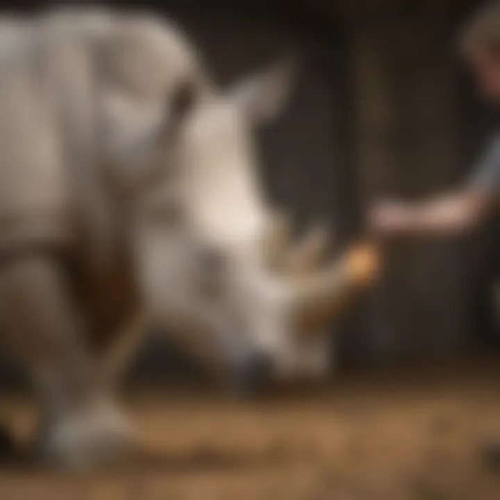 Conservationists working diligently to protect the northern white rhinoceros and its habitat.