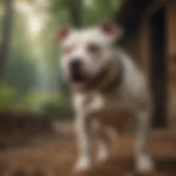 A historical depiction of early pitbulls in a rural setting.