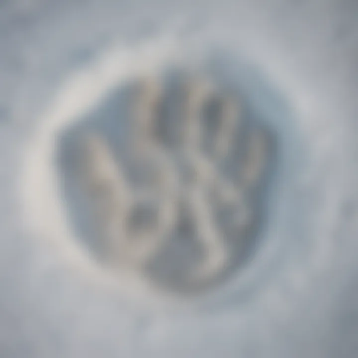 Close-up of a polar bear's paw prints in the snow