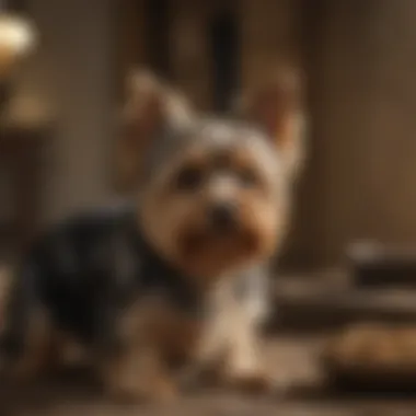 A Yorkshire Terrier in a historical setting, showcasing its origins as a working dog.