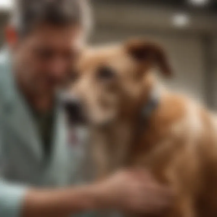 A veterinarian examining a dog’s skin, emphasizing professional advice on treatments