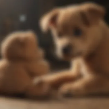 Puppy playing with a teddy bear