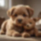 Puppy snuggling with a teddy bear