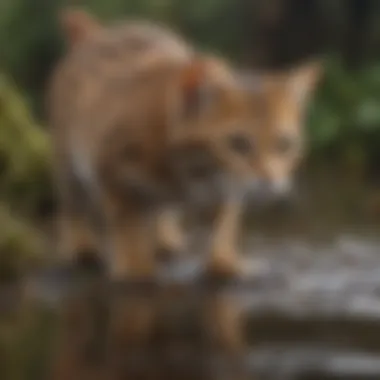 A rusty-spotted cat stealthily stalking its prey