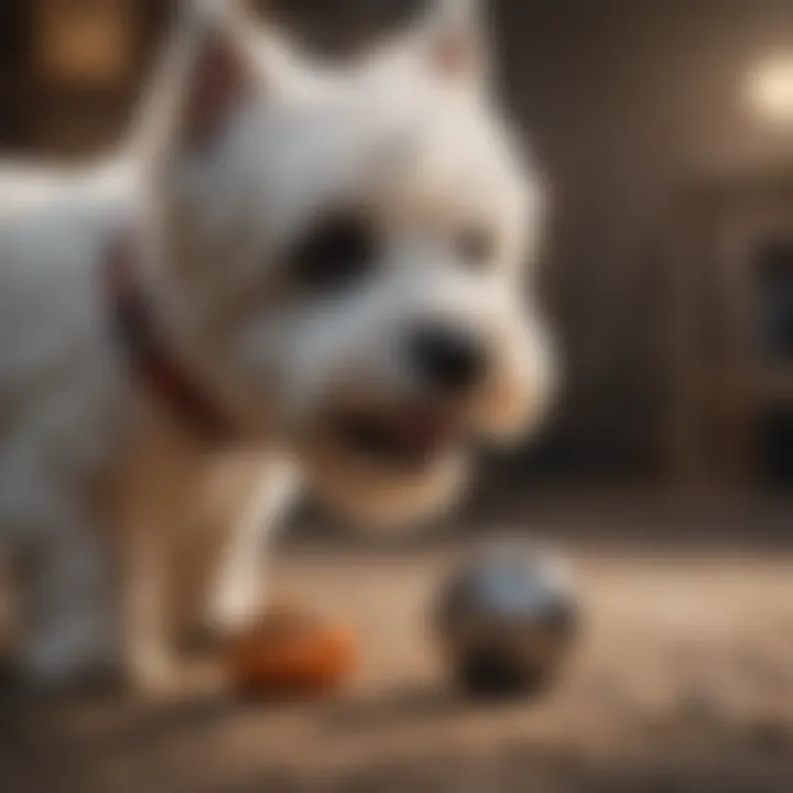 West Highland Terrier playing with a toy