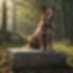 A serene landscape with a memorial stone for a beloved dog