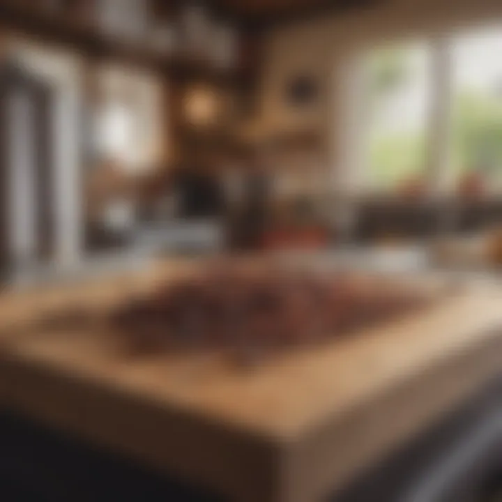 A close-up view of ants on a kitchen countertop in a tiny house.