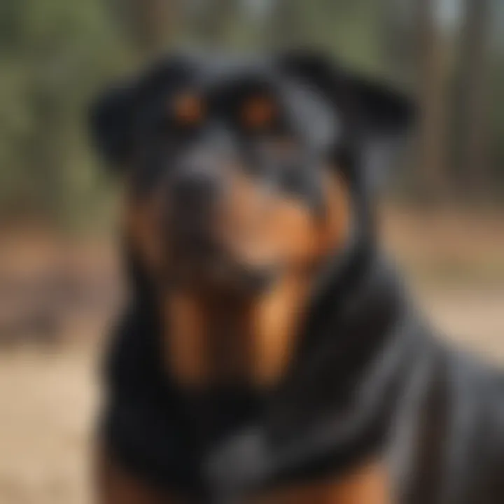 A vigilant Rottweiler in a protective stance