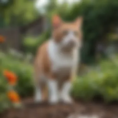 A peaceful garden with cat deterrents placed strategically