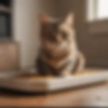 Feline exploring a clean litter box