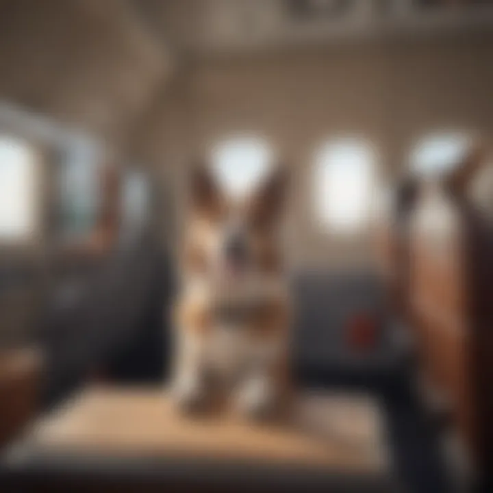 Airline cabin with a dog traveling comfortably