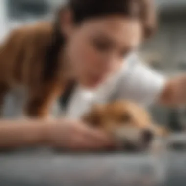 A veterinary professional examining a dog