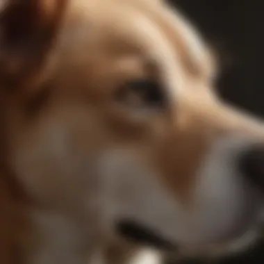 A dog receiving treatment for ear pain in a clinical setting.