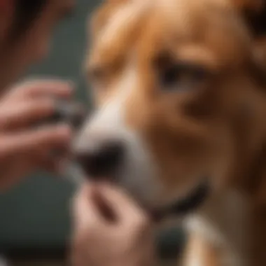 Veterinarian examining a dog's ear with diagnostic tools.