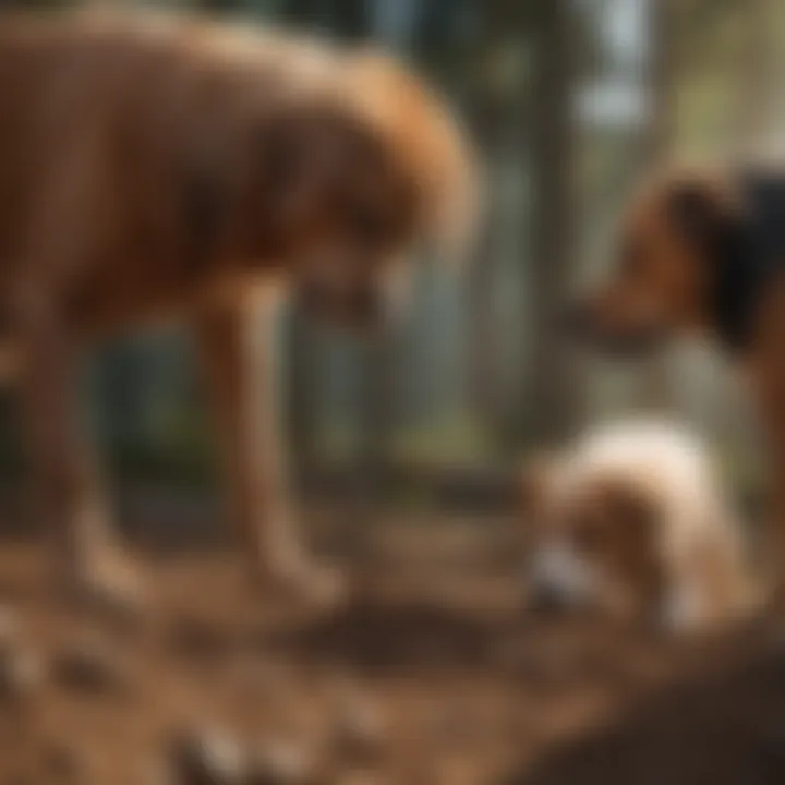 An owner observing their dog digging with concern