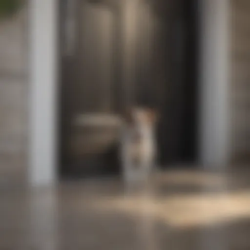 A modern auto locking doggie door installed in a home entrance
