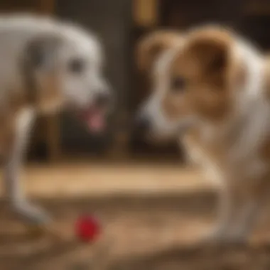 A group of therapy animals engaging in fetch activities, emphasizing the ethical considerations and applications in animal-assisted therapy.