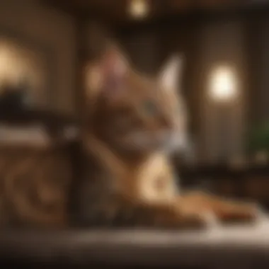 Bengal Cat in a Comfortable Setting Bengal cat comfortably resting in a cozy home environment