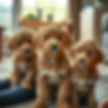 Boxerdoodle puppies interacting with children in a family environment