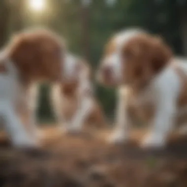 Brittany Spaniel puppies engaging in social play