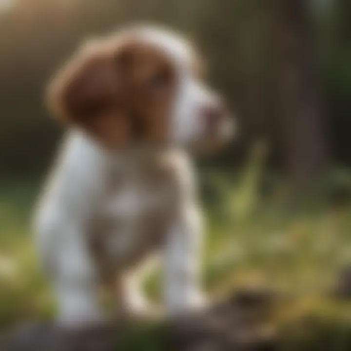 A Brittany Spaniel puppy receiving training