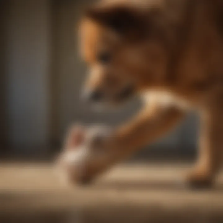 A person gently responding to a dog placing its paw on them, illustrating a bond between pet and owner.