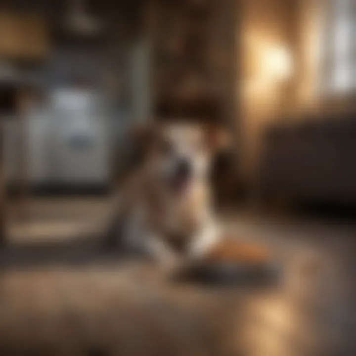 A dog playing in a happy home environment