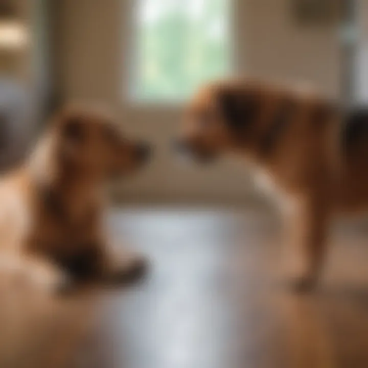 A dog owner observing their pet's behavior at home