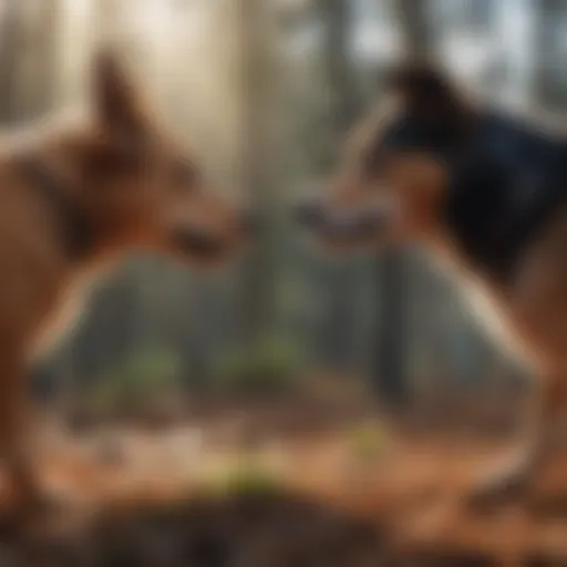 Two dogs engaging in a natural greeting behavior.