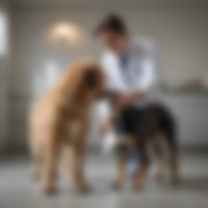 Veterinarian examining a dog's rear area