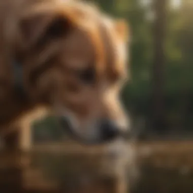 A dog drinking water, emphasizing hydration for recovery.