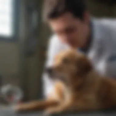 A vet examining a dog for respiratory issues.