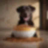 A bowl of specialized diabetic dog food with nutritional information displayed.