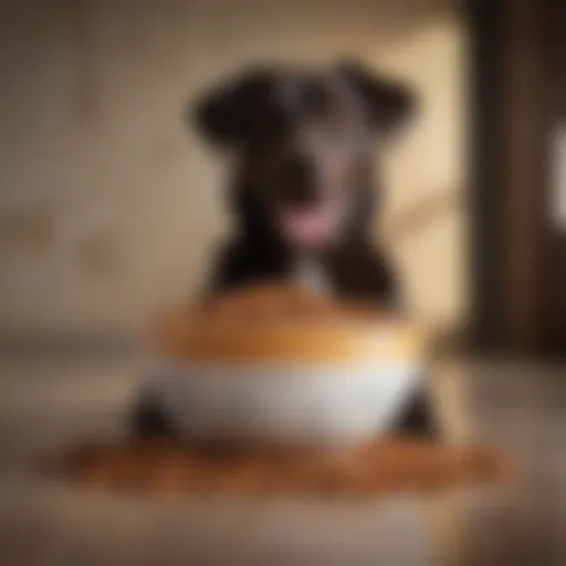 A bowl of specialized diabetic dog food with nutritional information displayed.